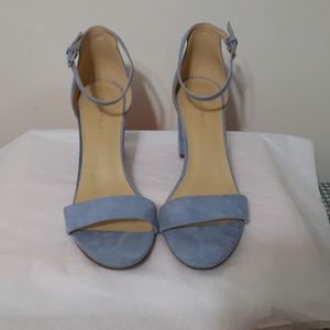 Baby blue block heel ankle strap sandals